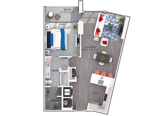 A5a floor plan, 1 Bedroom, 1 Bathroom at AMLI Arts Center apartments