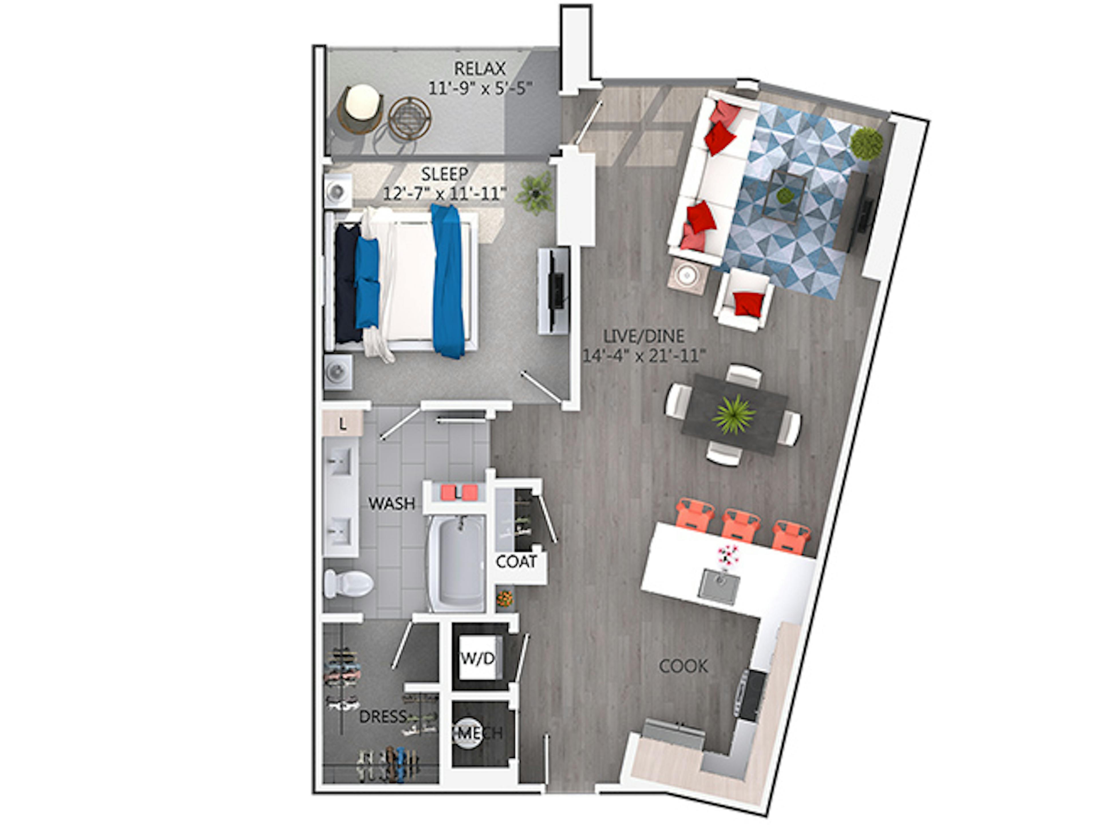 A5a floor plan, 1 Bedroom, 1 Bathroom at AMLI Arts Center apartments