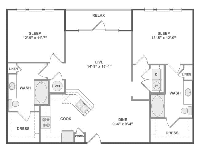 C6 floor plan, 2 Bedroom, 2 Bathroom at AMLI West Plano apartments