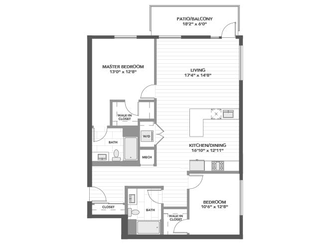 C7 floor plan, 2 Bedroom, 2 Bathroom at AMLI Old Pasadena apartments