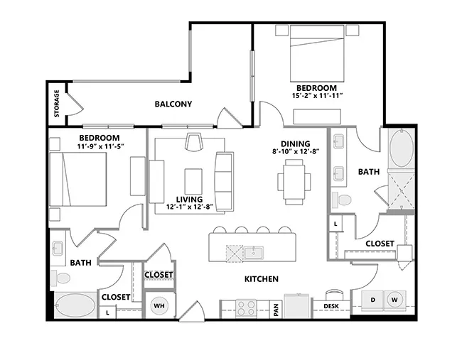 C6a floor plan, 2 Bedroom, 2 Bathroom at AMLI Addison apartments