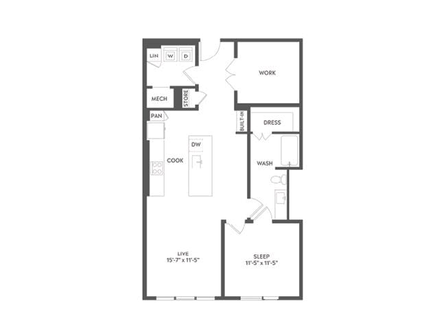 A5aD floor plan, 1 Bedroom, 1 Bathroom, Office at AMLI Art District apartments