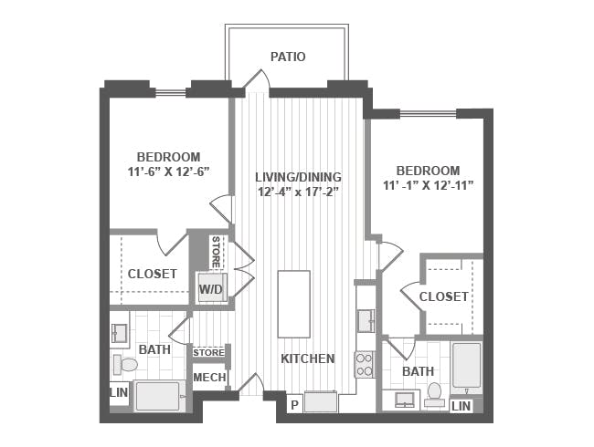 C4b floor plan, 2 Bedroom, 2 Bathroom at AMLI Park Broadway apartments
