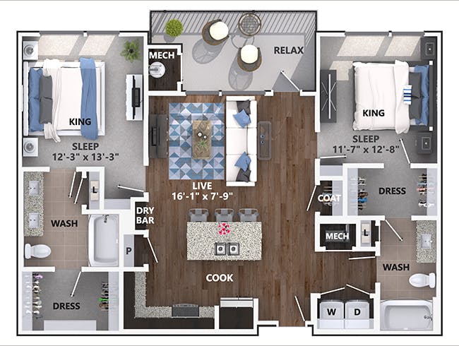 C4 floor plan, 2 Bedroom, 2 Bathroom at AMLI Littleton Village apartments