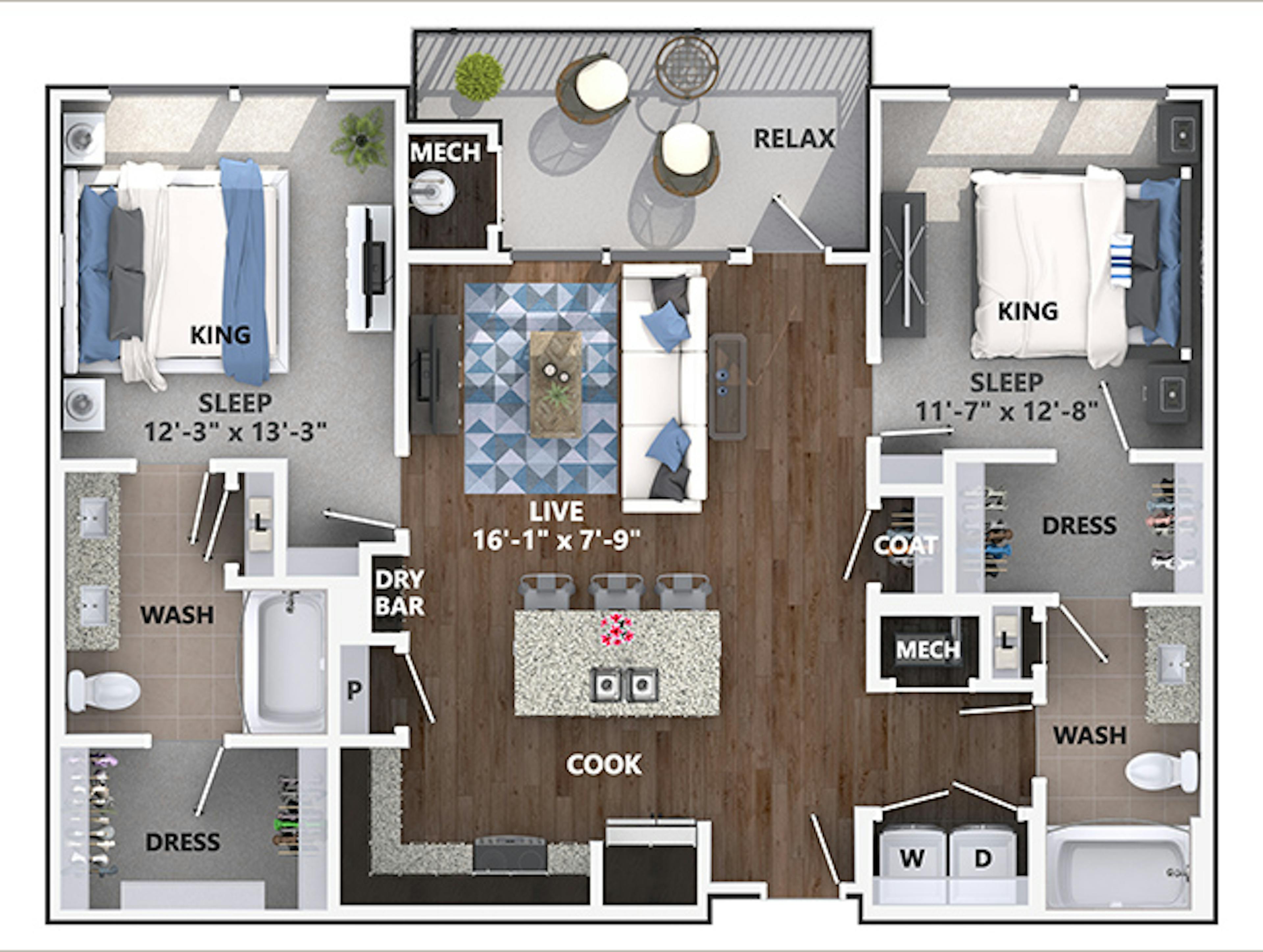 C4 floor plan, 2 Bedroom, 2 Bathroom at AMLI Littleton Village apartments