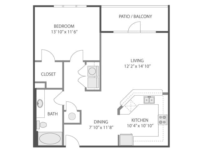 A4 floor plan, 1 Bedroom, 1 Bathroom at AMLI Quadrangle apartments