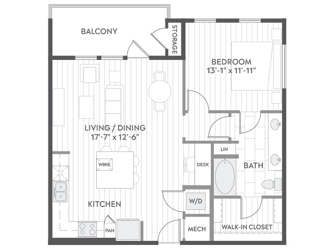 A4c floor plan, 1 Bedroom, 1 Bathroom at AMLI Branch Park apartments