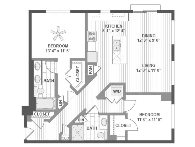 C500 floor plan, 2 Bedroom, 2 Bathroom at AMLI Evanston apartments