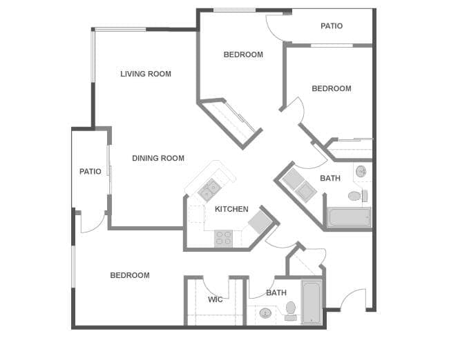 D3 floor plan, 3 Bedroom, 2 Bathroom at AMLI Bellevue Park apartments