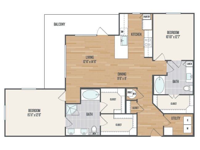 C7 floor plan, 2 Bedroom, 2 Bathroom at AMLI Grapevine apartments