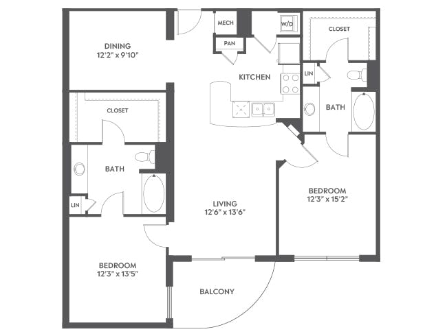 C7b floor plan, 2 Bedroom, 2 Bathroom at AMLI Joya apartments