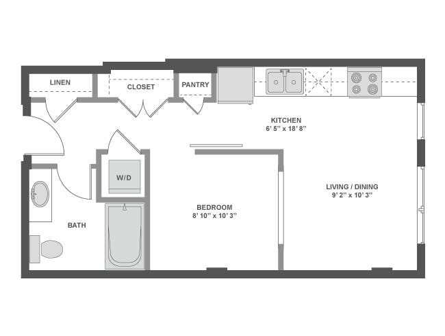 E1 floor plan, Studio, 1 Bathroom at AMLI South Lake Union apartments