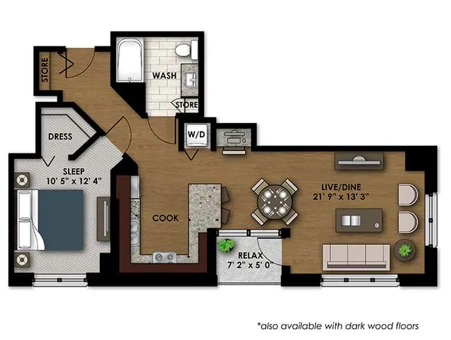 A430 floor plan, 1 Bedroom, 1 Bathroom at AMLI River North apartments