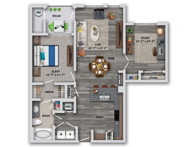 B4a floor plan, 2 Bedroom, 1 Bathroom at AMLI Dry Creek apartments