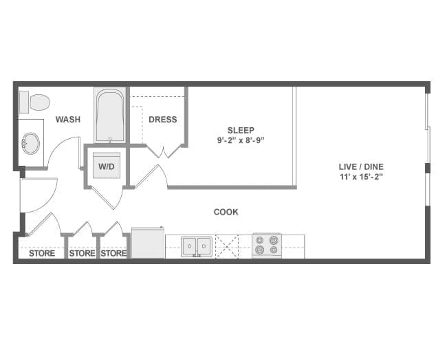 E1 floor plan, Studio, 1 Bathroom at AMLI Wallingford apartments