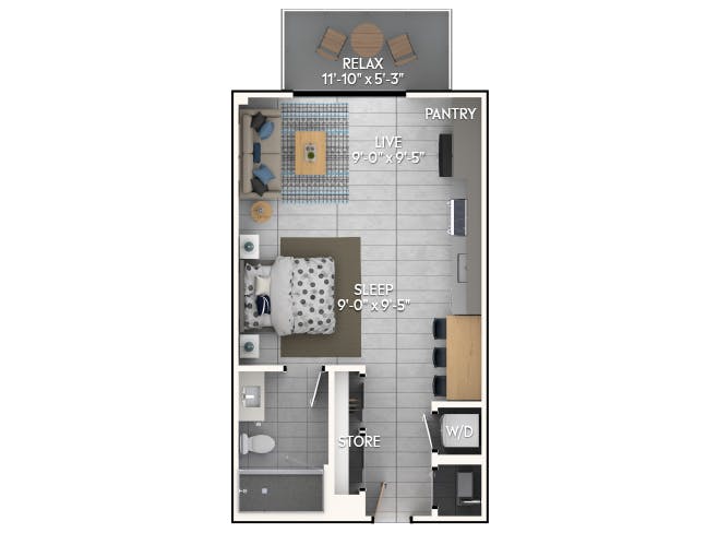 E1 floor plan, Studio, 1 Bathroom at AMLI Wynwood apartments