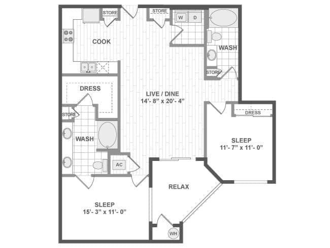 C5a floor plan, 2 Bedroom, 2 Bathroom at AMLI RidgeGate apartments