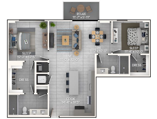 C5 floor plan, 2 Bedroom, 2 Bathroom at AMLI Wynwood apartments