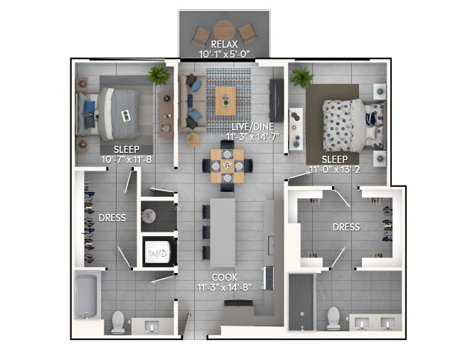 C4a floor plan, 2 Bedroom, 2 Bathroom at AMLI Wynwood apartments
