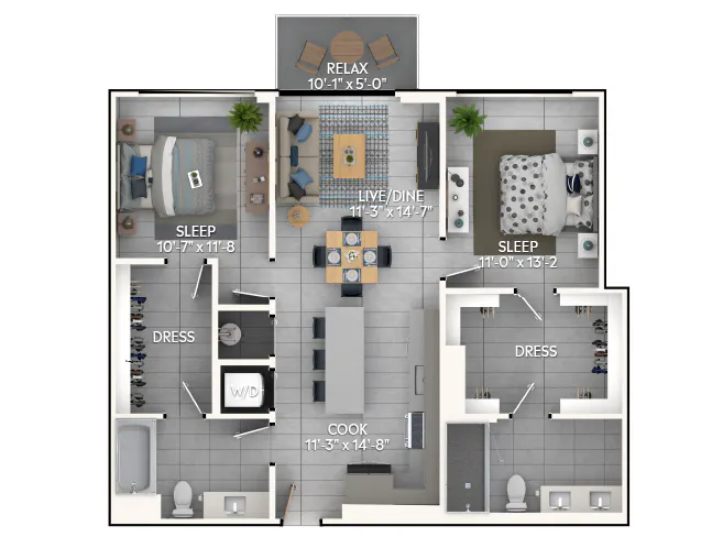 C4a floor plan, 2 Bedroom, 2 Bathroom at AMLI Wynwood apartments