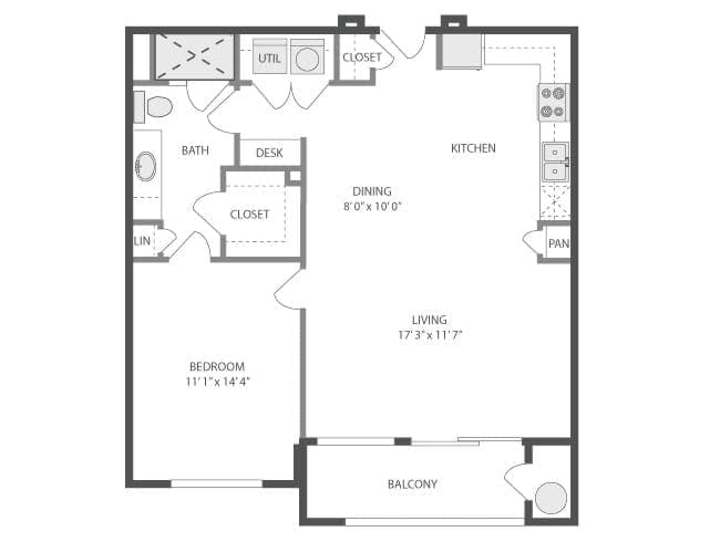 Governors floor plan, 1 Bedroom, 1 Bathroom at AMLI Park Avenue apartments