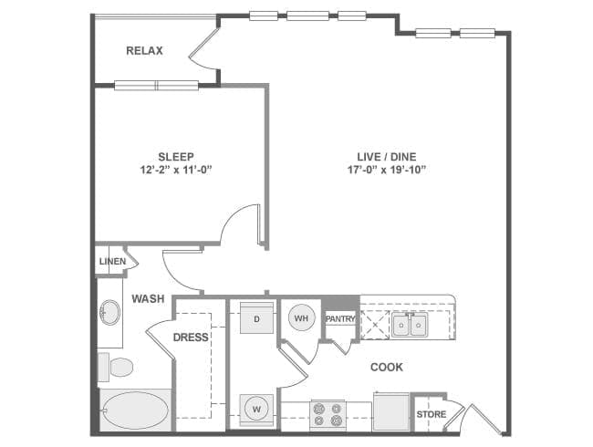 A4a floor plan, 1 Bedroom, 1 Bathroom at AMLI West Plano apartments