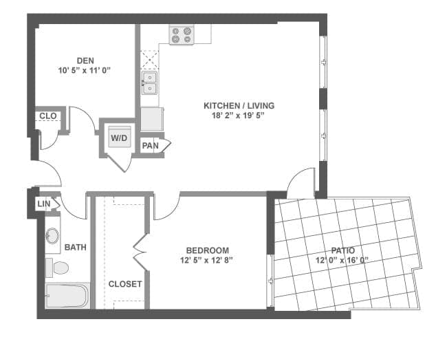 A5aDX floor plan, 1 Bedroom, 1 Bathroom, Den/Office at AMLI South Lake Union apartments