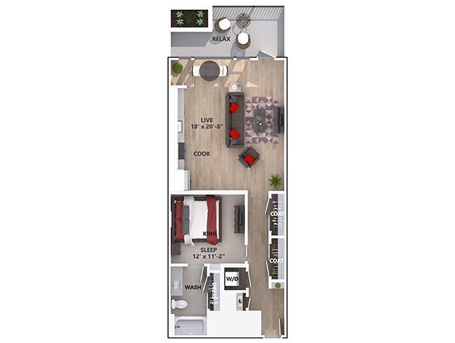 A3f floor plan, 1 Bedroom, 1 Bathroom at AMLI Riverfront Green apartments