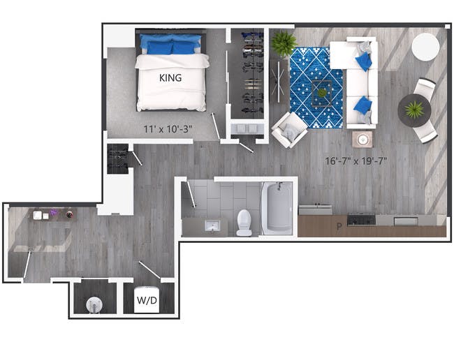 A3e floor plan, 1 Bedroom, 1 Bathroom, Tower at AMLI Lenox apartments