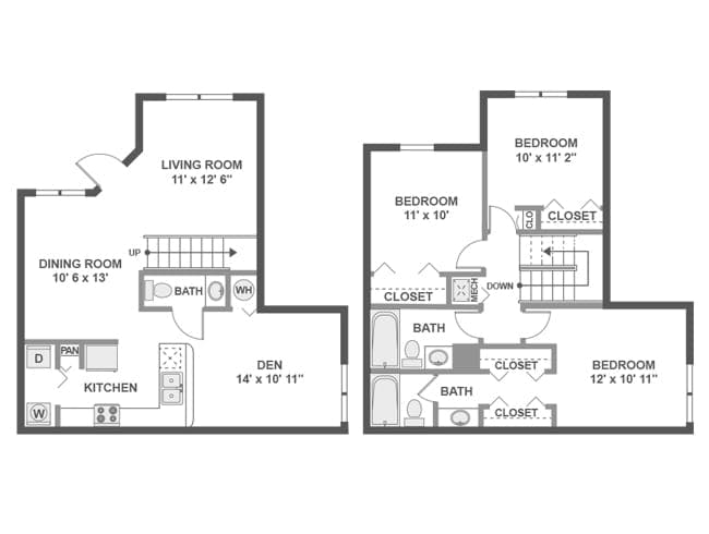 D4DT floor plan, 3 Bedroom, 2.5 Bathroom, Townhome, Den/Office at AMLI Toscana Place apartments