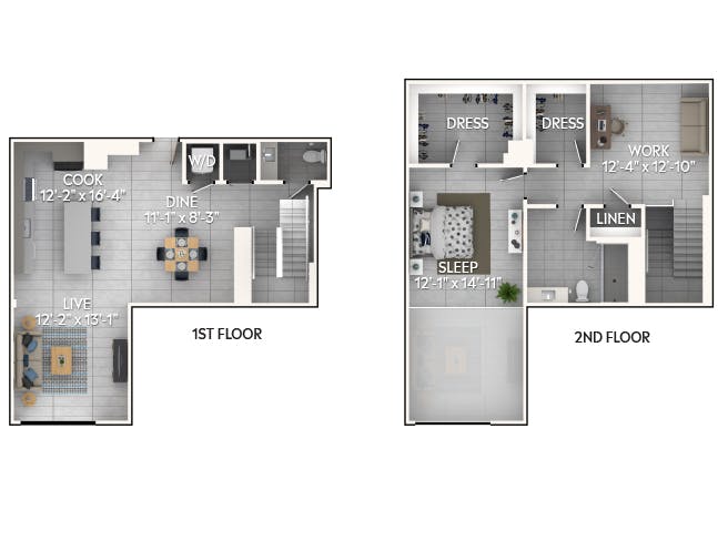 A10DL floor plan, 1 Bedroom, 1.5 Bathroom, Loft w/ Office at AMLI Wynwood apartments