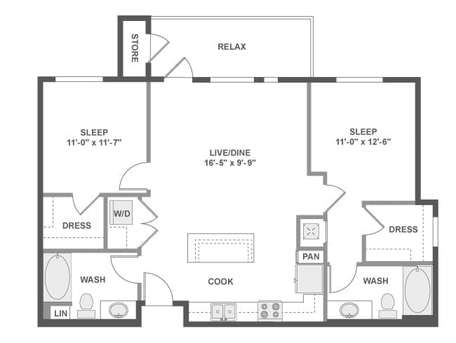 C4c floor plan, 2 Bedroom, 2 Bathroom at AMLI Uptown Orange apartments