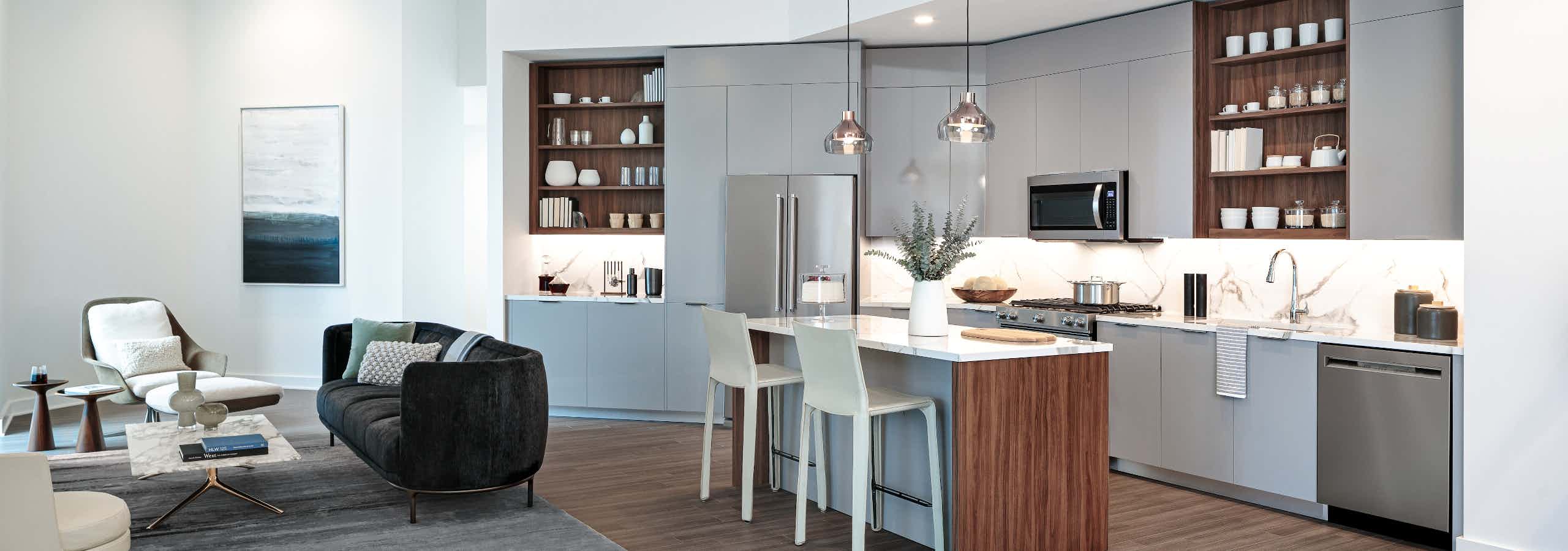 European-style kitchen with stainless appliances & Italian-made cabinetry