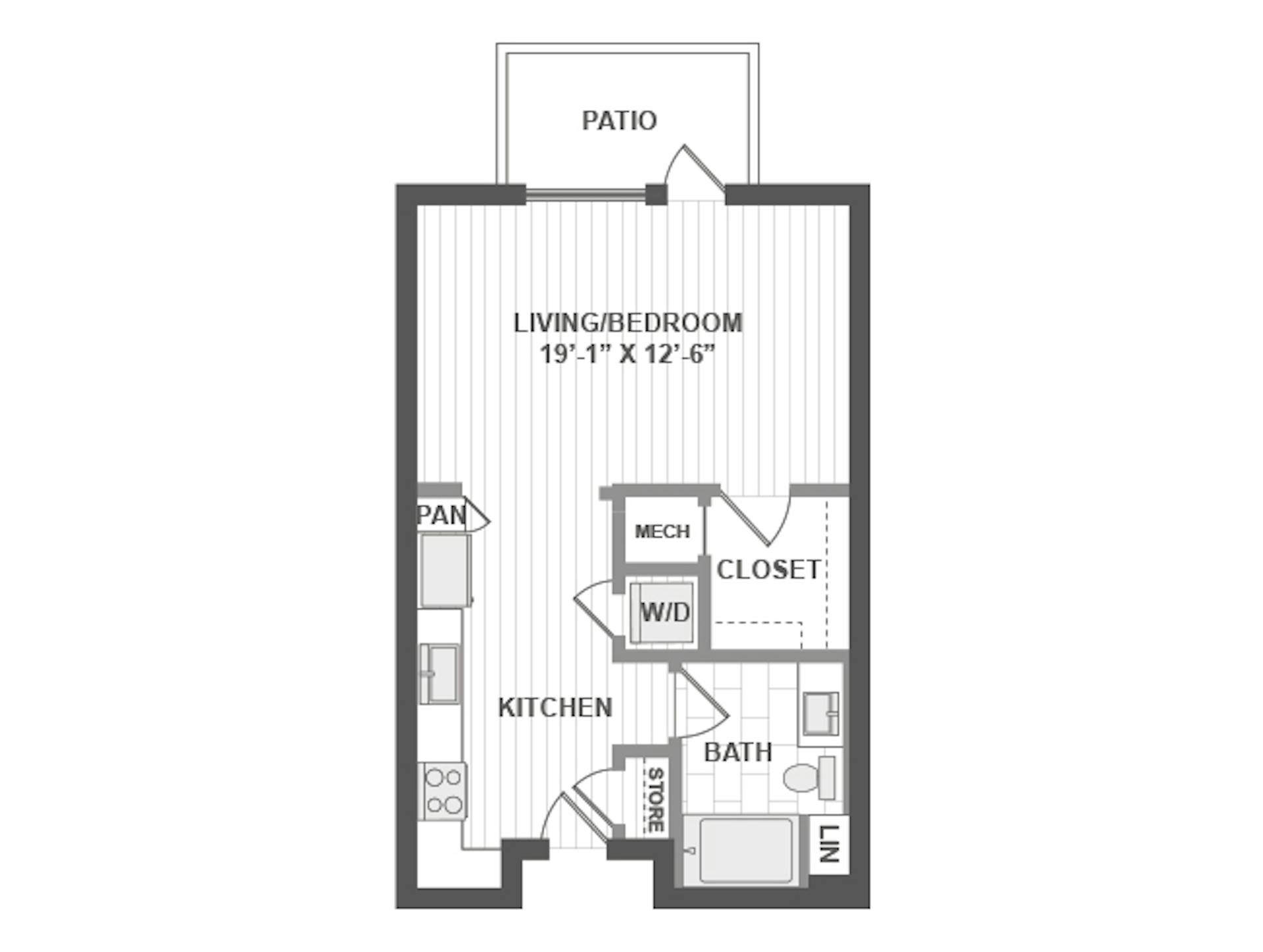 E1 floor plan, Studio, 1 Bathroom at AMLI Park Broadway apartments