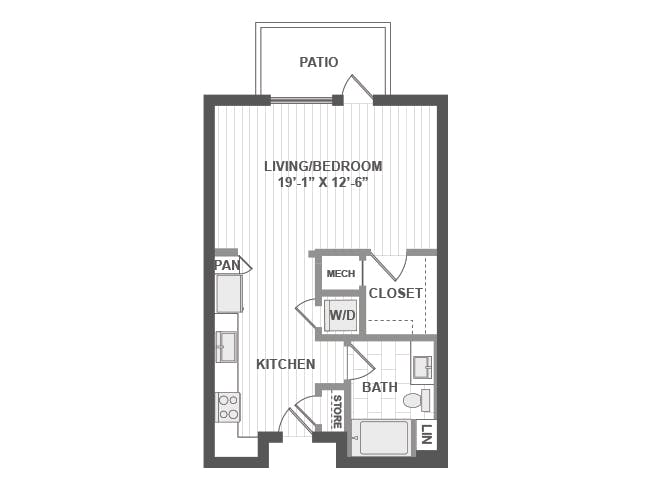 E1 floor plan, Studio, 1 Bathroom at AMLI Park Broadway apartments