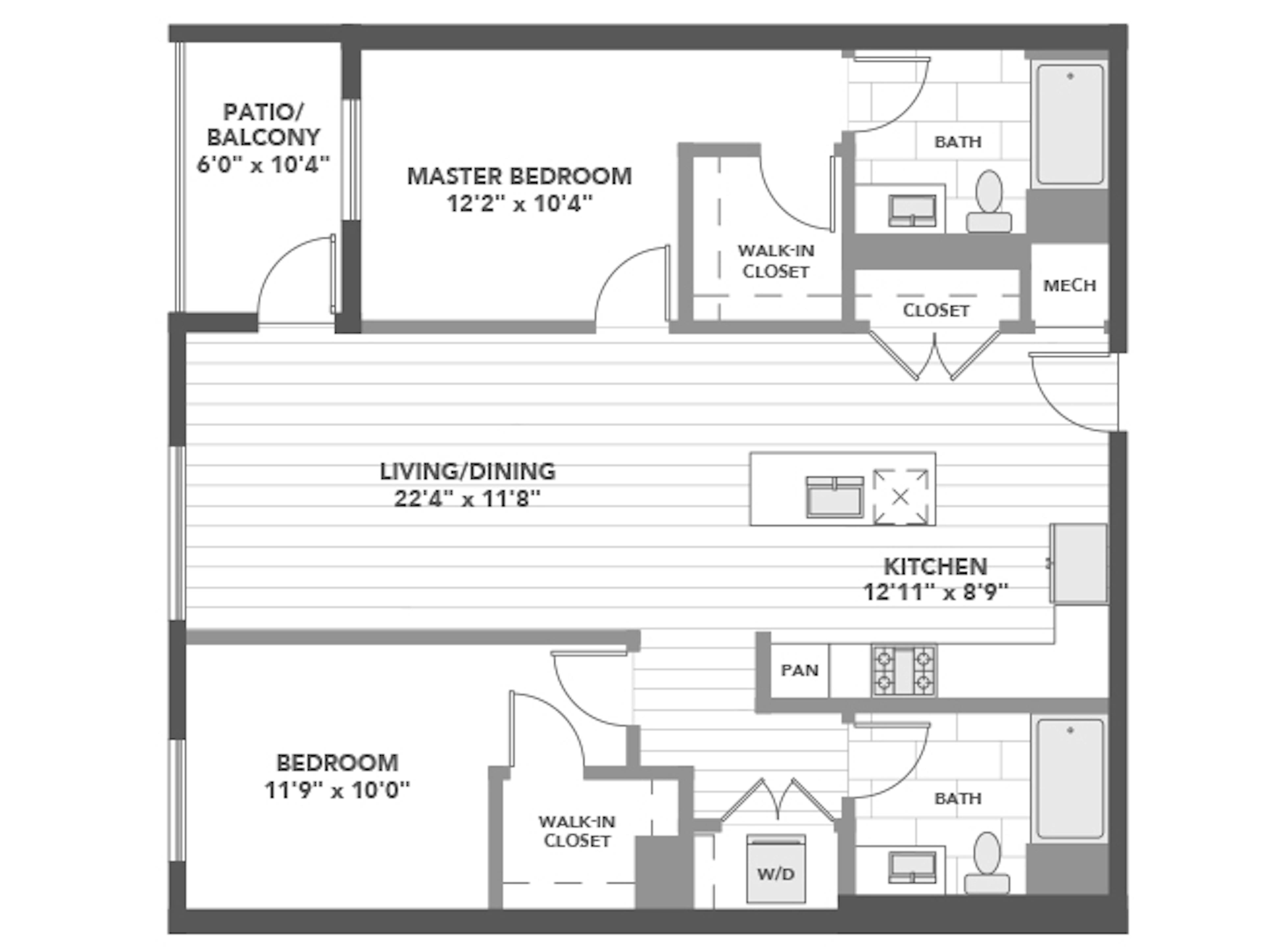 C5c floor plan, 2 Bedroom, 2 Bathroom at AMLI Old Pasadena apartments