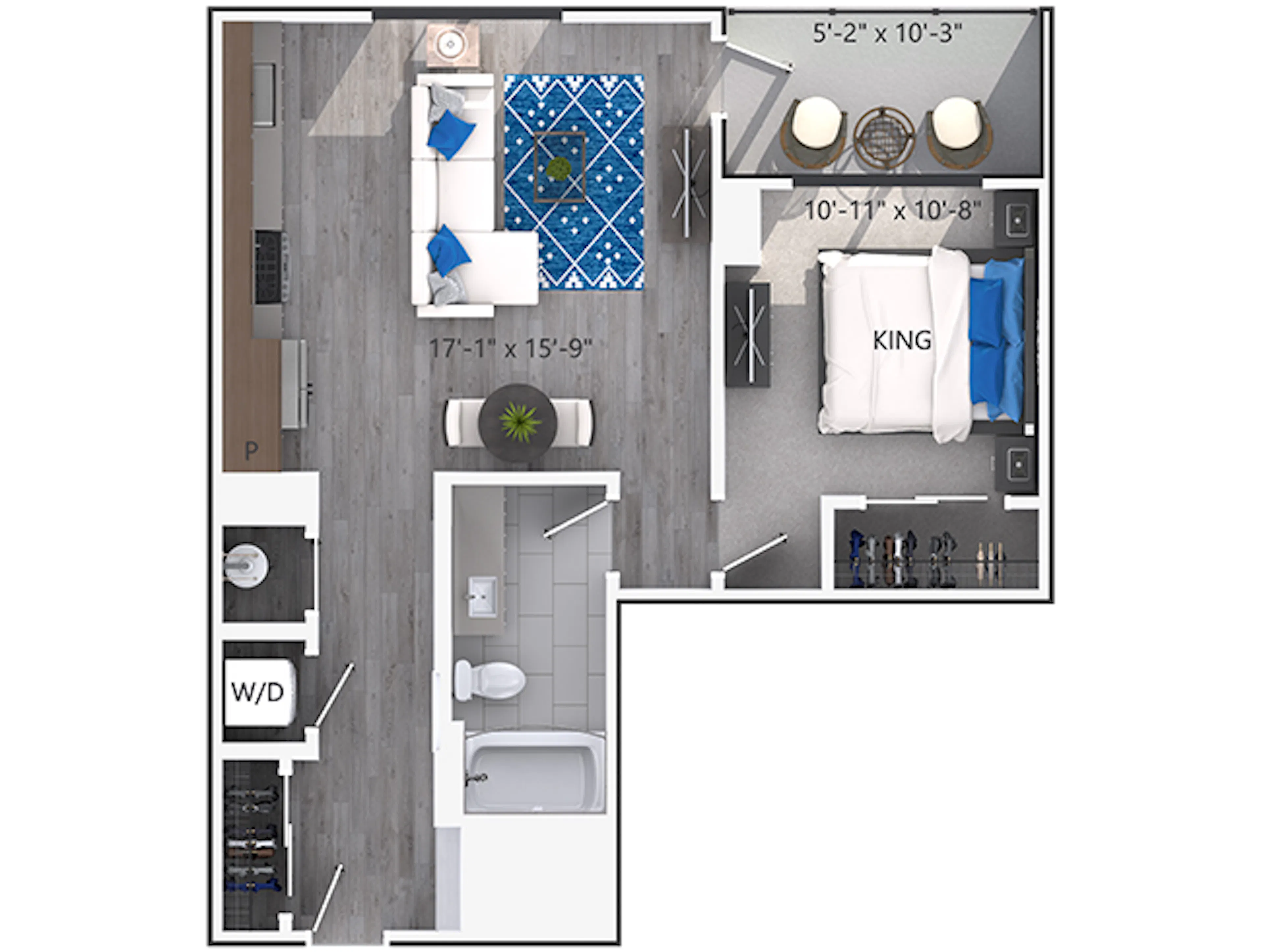 A3b floor plan, 1 Bedroom, 1 Bathroom, Tower at AMLI Lenox apartments