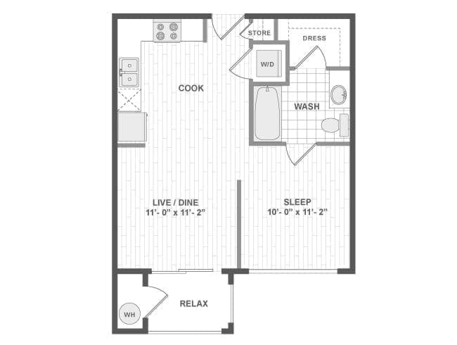 E1 floor plan, Studio, 1 Bathroom at AMLI RidgeGate apartments