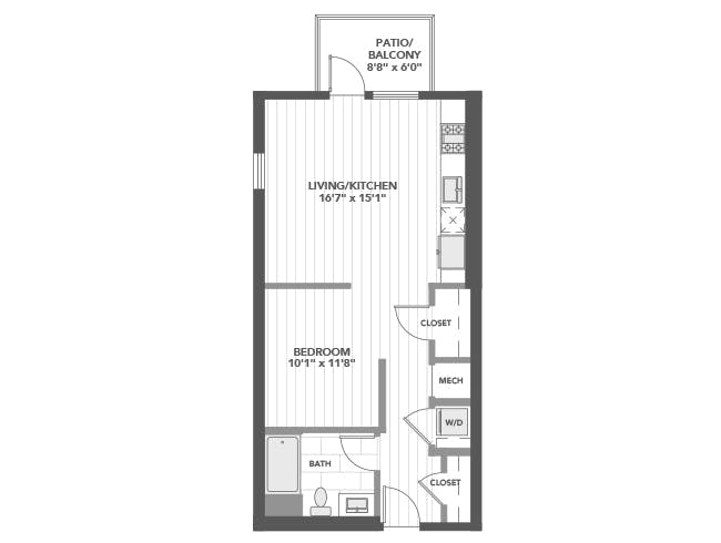 E3 floor plan, Studio, 1 Bathroom at AMLI Old Pasadena apartments