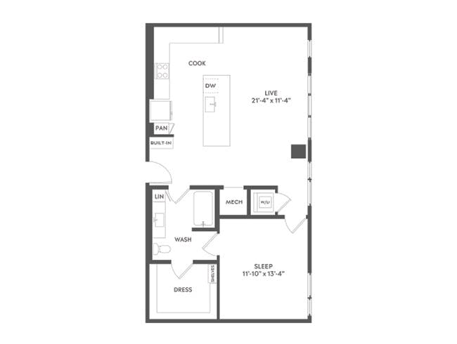 A5 floor plan, 1 Bedroom, 1 Bathroom at AMLI Art District apartments