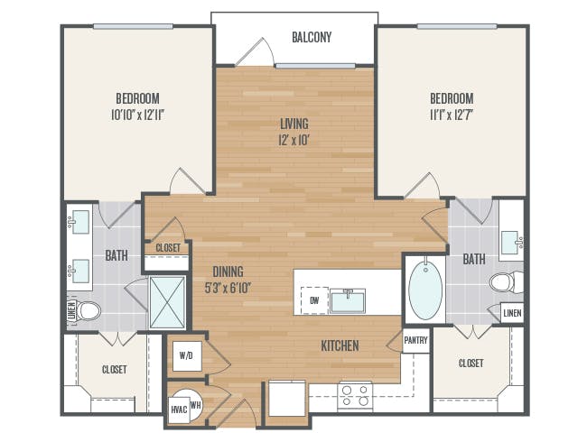 C4a floor plan, 2 Bedroom, 2 Bathroom at AMLI Grapevine apartments
