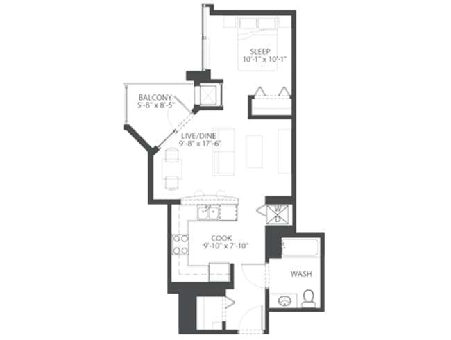 Sporty floor plan, Studio, 1 Bathroom at AMLI 900 apartments