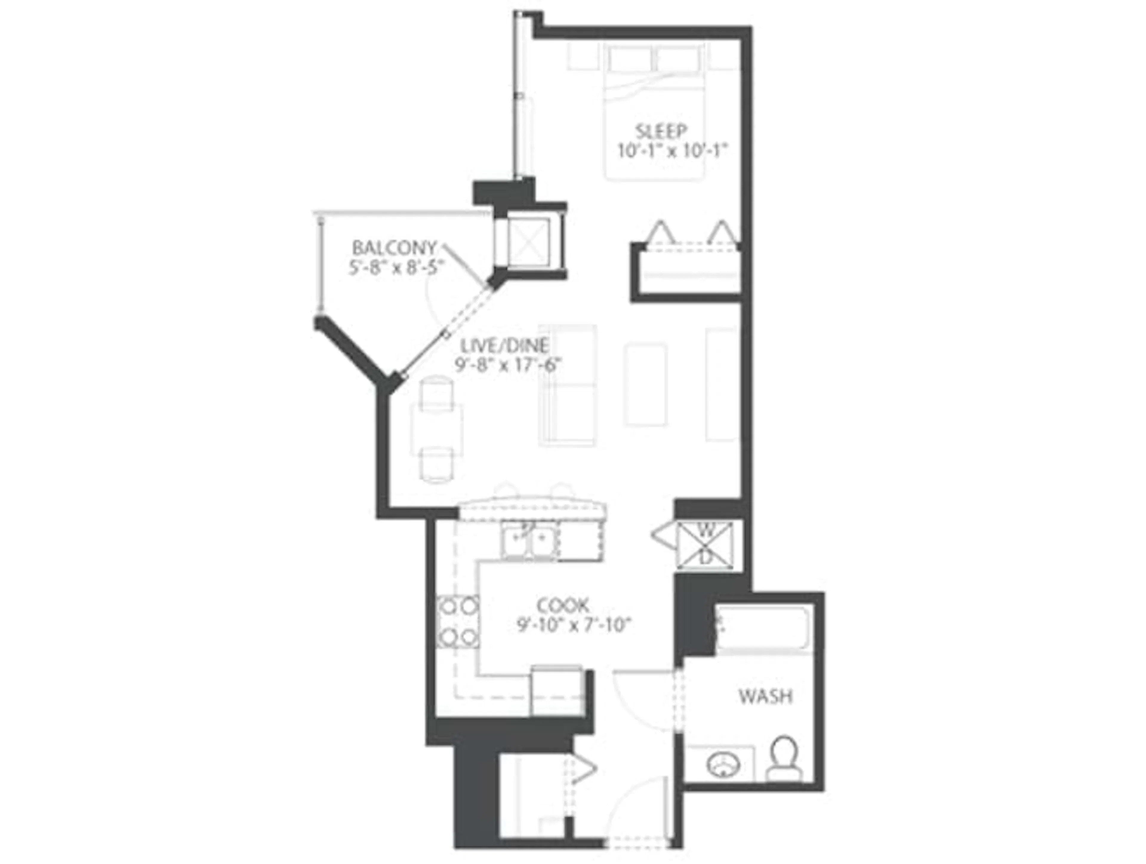 Sporty floor plan, Studio, 1 Bathroom at AMLI 900 apartments