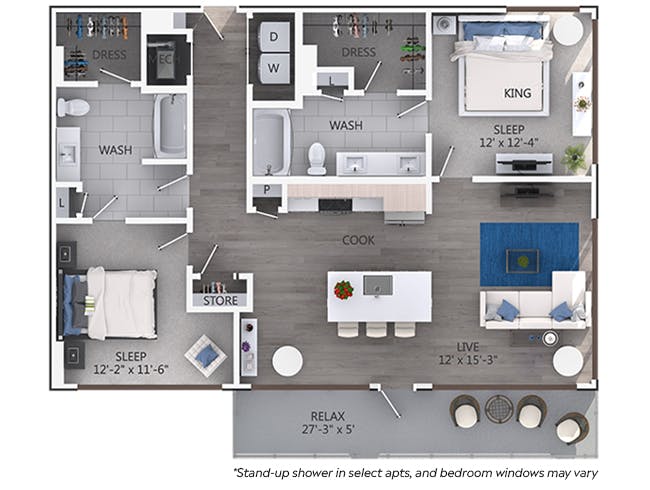 C6a floor plan, 2 Bedroom, 2 Bathroom at AMLI 3464 apartments