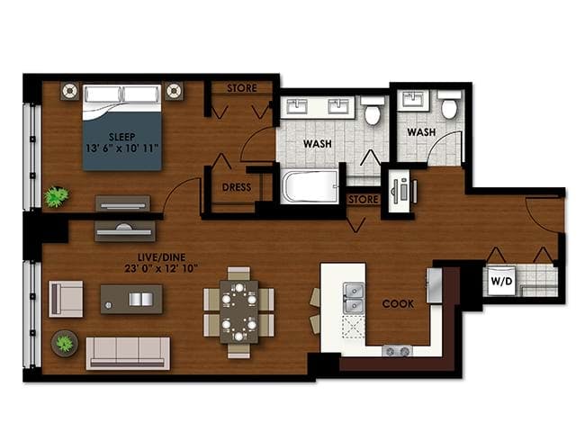 P-A530 floor plan, 1 Bedroom, 1 Bathroom, Penthouse at AMLI River North apartments