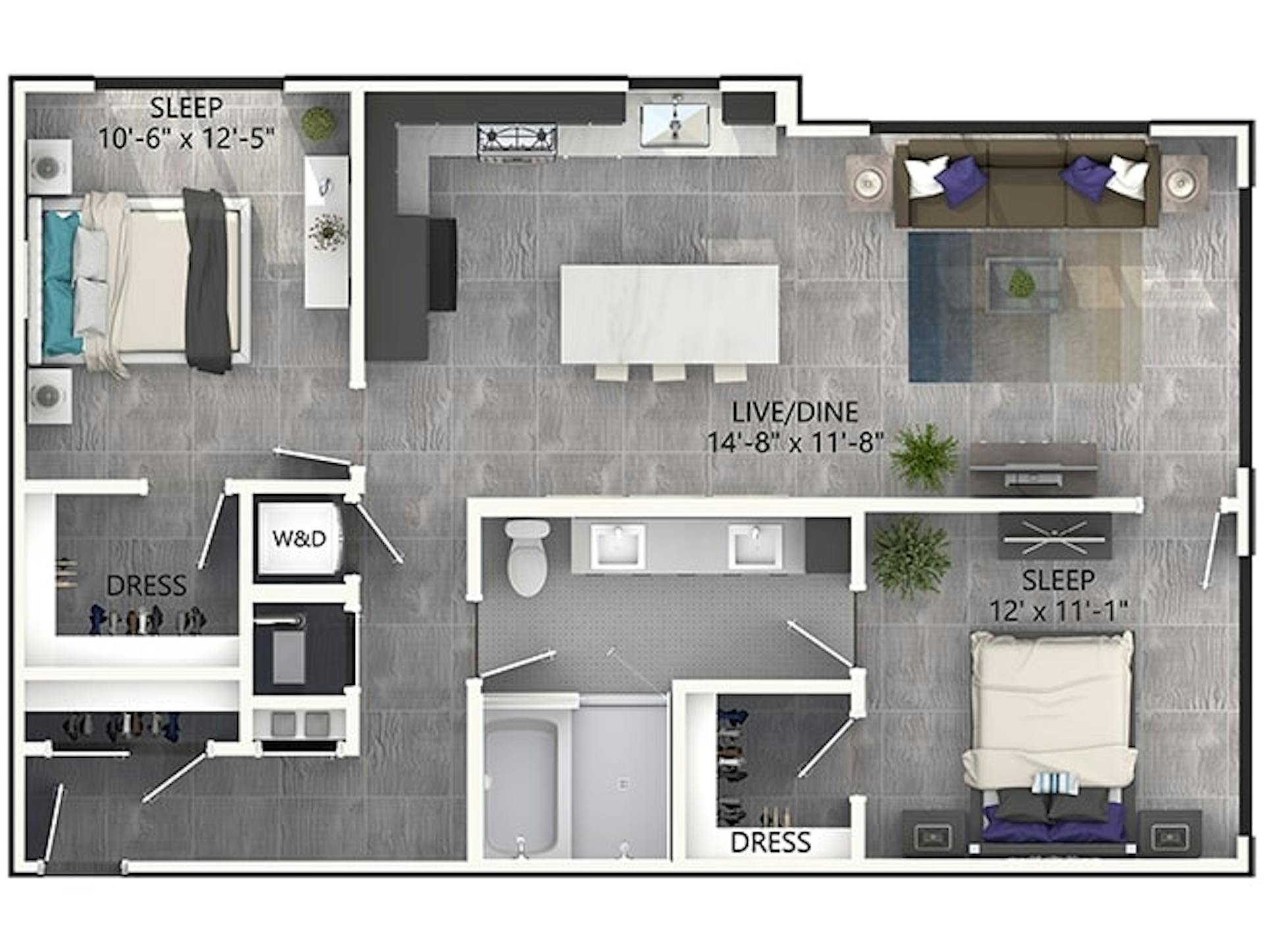 B5P floor plan, 2 Bedroom, 1 Bathroom, Penthouse at AMLI Midtown Miami apartments