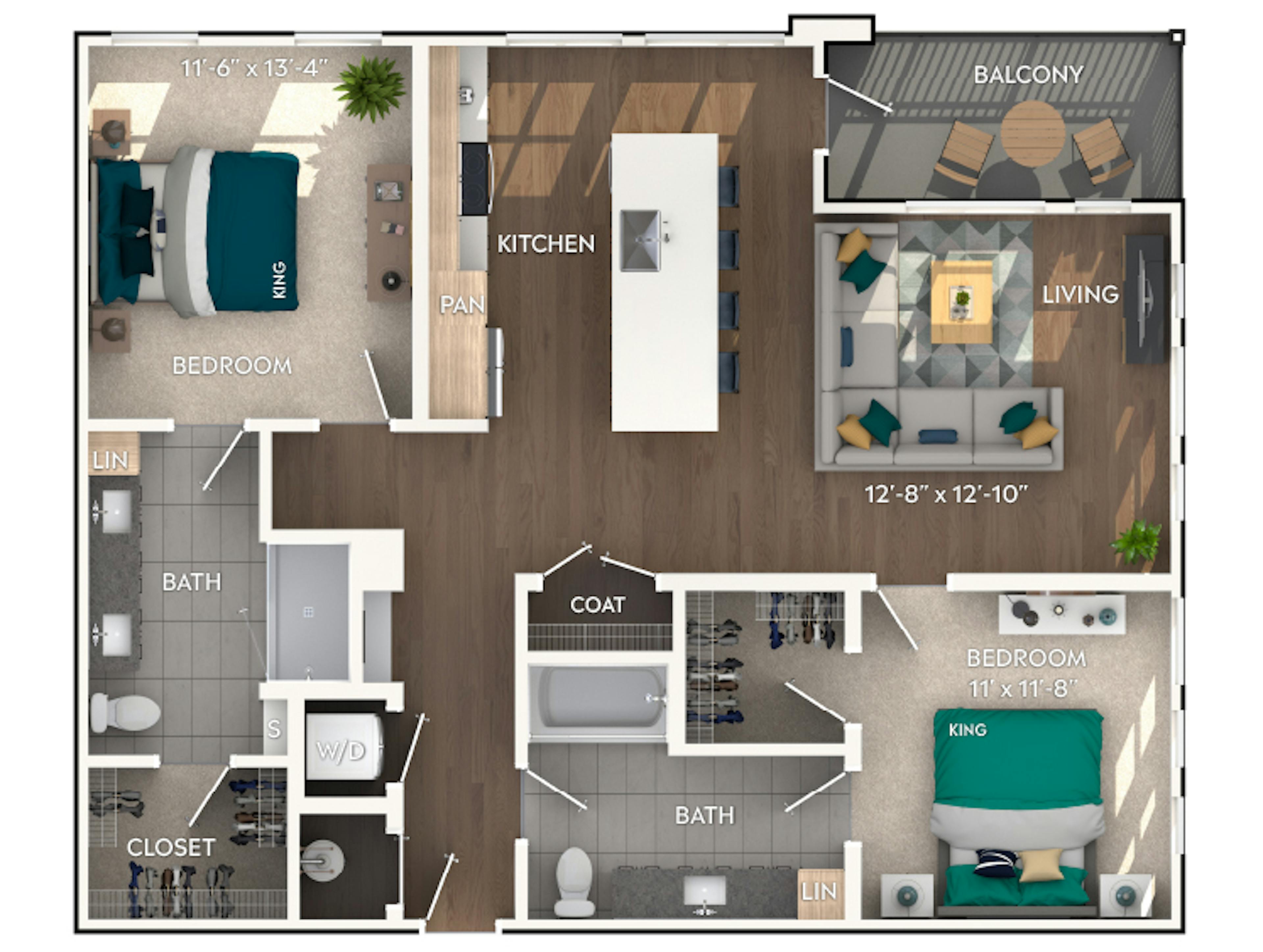 C5 floor plan, 2 Bedroom, 2 Bathroom at AMLI Flatiron apartments