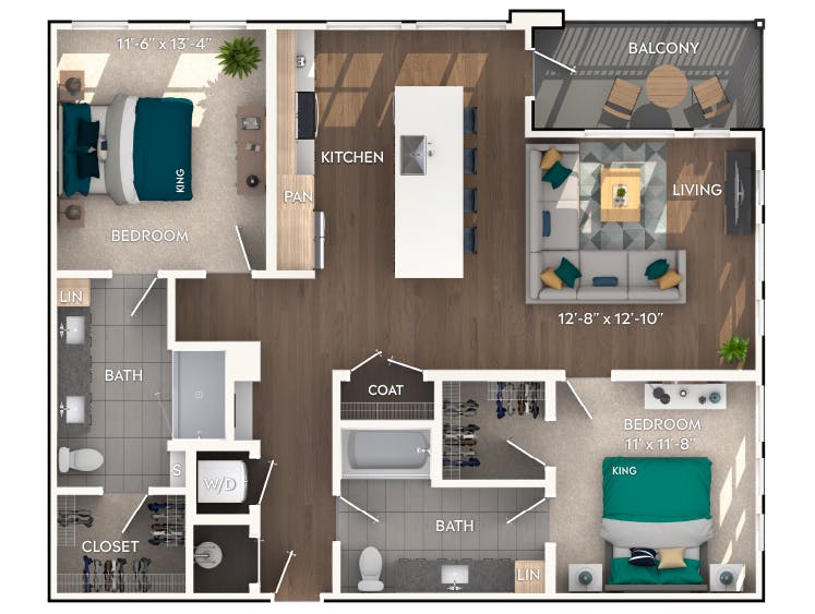 C5 floor plan, 2 Bedroom, 2 Bathroom at AMLI Flatiron apartments