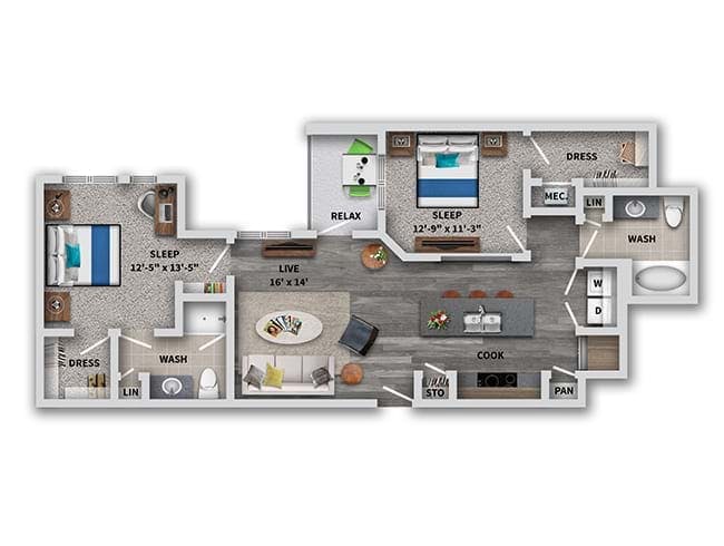 C4a floor plan, 2 Bedroom, 2 Bathroom at AMLI Dry Creek apartments