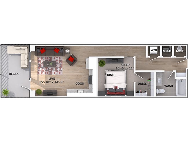 A3 floor plan, 1 Bedroom, 1 Bathroom at AMLI Riverfront Green apartments
